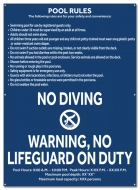 Pool Rules Sign w/ 6.5" No Diving Symbol