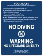 Pool Rules Sign w/ 6" No Diving Symbol
