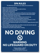 Spa Rules Sign w/ 5" No Diving Symbol