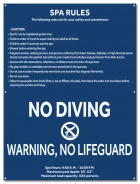 Spa Rules Sign w/ 5" No Diving Symbol