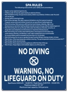 Spa Rules Sign w/ 6" No Diving Symbol