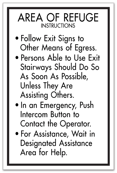 Area of Refuge Instructions Sign