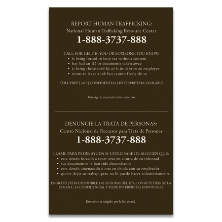 Maryland Large Human Trafficking Notice - Acrylic