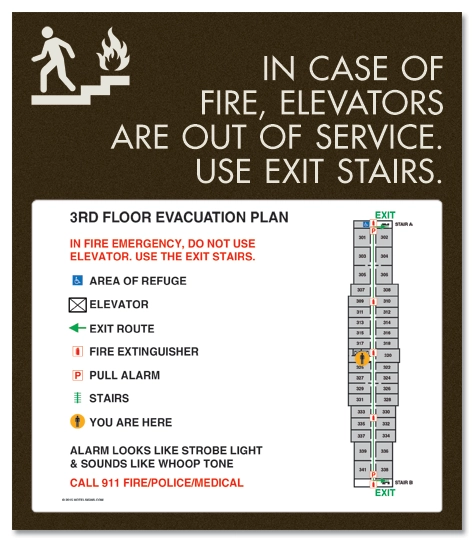 Standard Elevator Evacuation Plans - CA Compliant - Exterior
