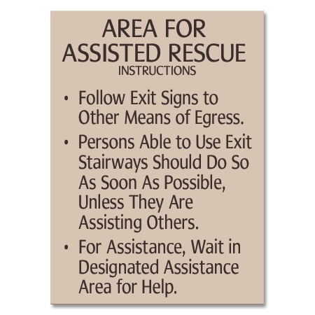 Area of Assisted Rescue Instructions Sign