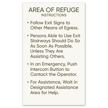 Area of Refuge Instructions Sign