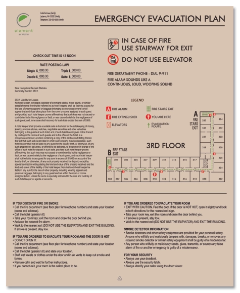 Evacuation Map w/State Laws and Check Out Time