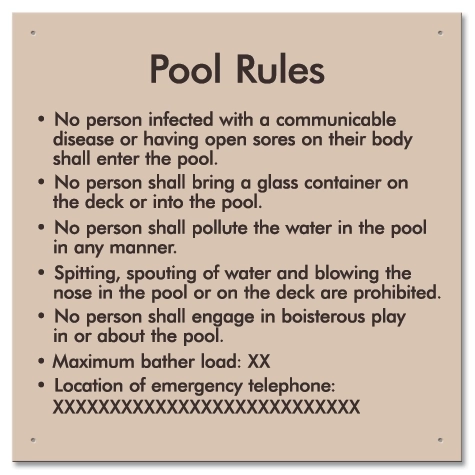 Ontario Canada Pool Rules Sign
