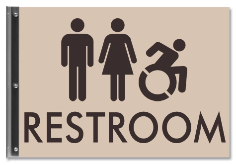 Restroom Flag Sign w/ Male, Female, and Dynamic ISA Symbol
