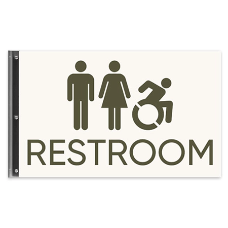 Restroom Flag Sign w/ Male, Female, and Dynamic ISA Symbol