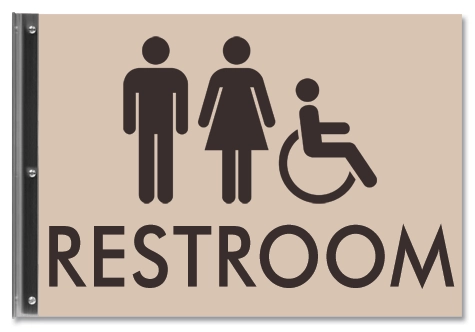 Restroom Flag Sign w/ Male, Female, and ISA Symbol