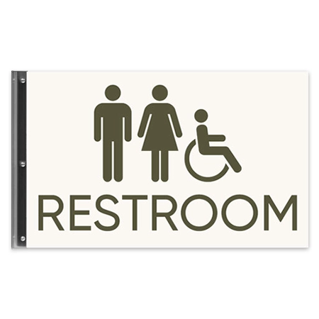 Restroom Flag Sign w/Male, Female, and ISA Symbol