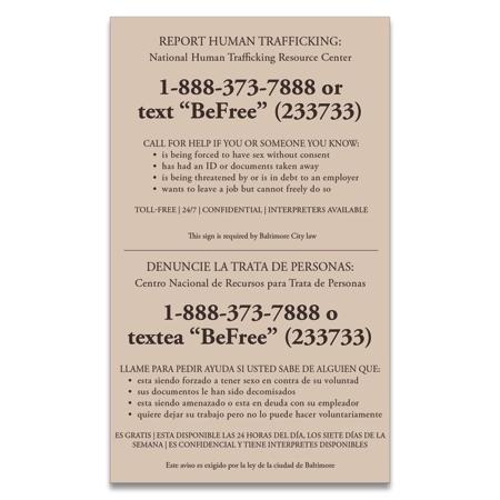 Baltimore, MD Large Human Trafficking Sign - Celtec