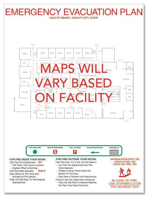3-Color Guest Room Evacuation Map (Vertical) - Acrylic