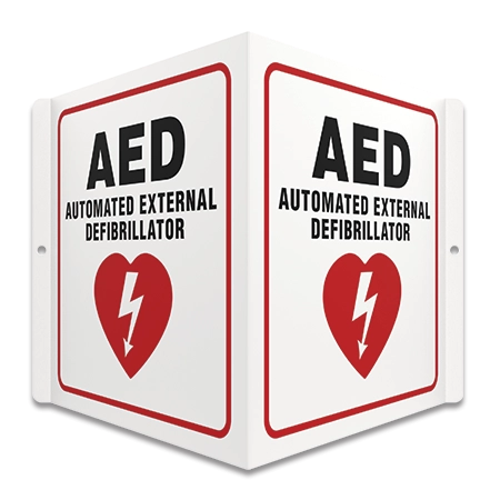 Automatic External Defibrillator Angled Wall Sign
