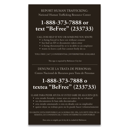 Baltimore, MD Large Human Trafficking Sign - Celtec
