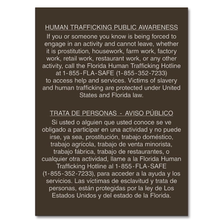 Florida Code - Human Trafficking Notice