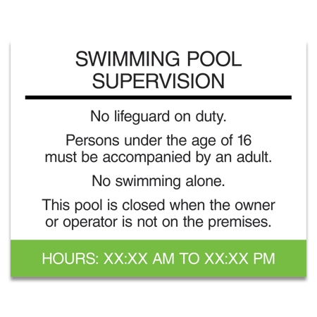Guest Room Pool Supervision Sign - NJ Compliant