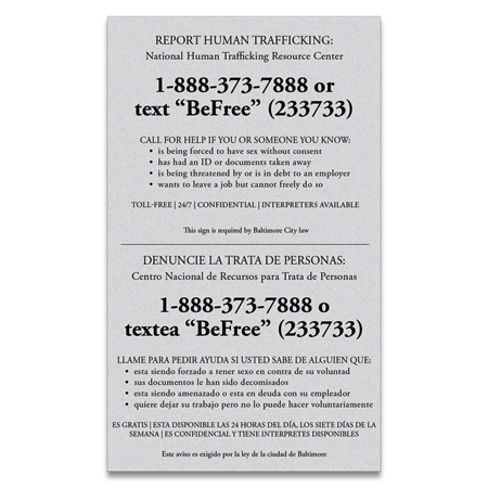 Baltimore, MD Large Human Trafficking Sign - Celtec