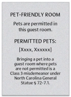 North Carolina Pet-Friendly Room Sign - (Pack of 10)