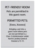 North Carolina Pet-Friendly Room Sign - (Pack of 10)