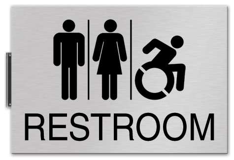 Perpendicular Restroom Sign w/Unisex & Dynamic ISA Symbols