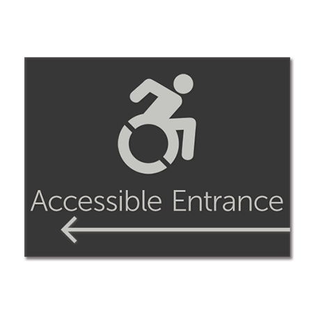 Accessible Entrance Sign w/Dynamic ISA Symbol & Left Arrow
