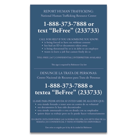 Baltimore, MD Large Human Trafficking Sign - Celtec