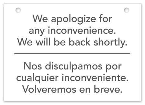 Be Back Shortly Sign