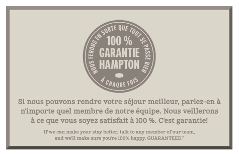 100% Guarantee Front Desk Plaque - French Version