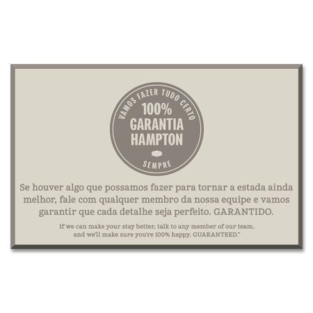 100% Guarantee Front Desk Plaque - Portuguese Version