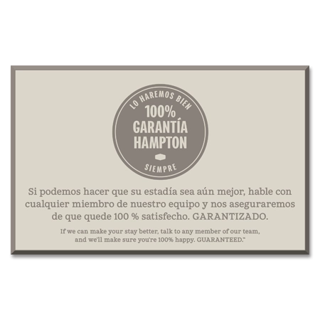 100% Guarantee Front Desk Plaque - Spanish Version