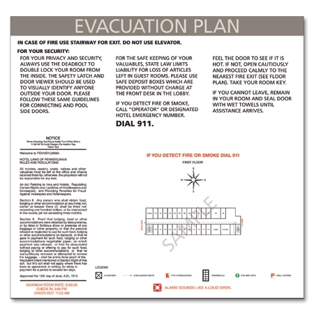 Guestroom Evacuation Map -Includes Check In/Out Times & State Laws