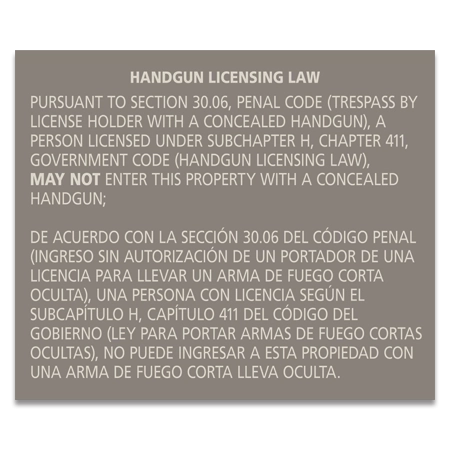 Handgun Licensing Law Sign (30.06)