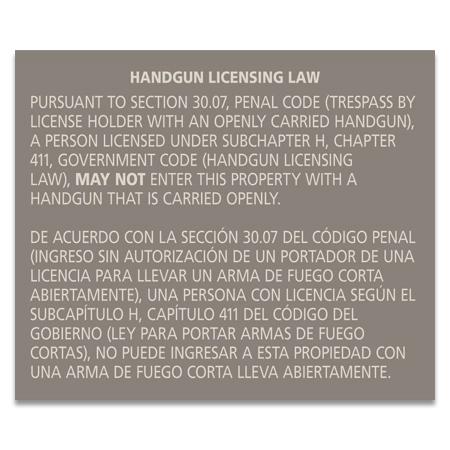 Handgun Licensing Law Sign (30.07)