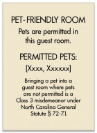 North Carolina Pet-Friendly Room Sign - (Pack of 10)