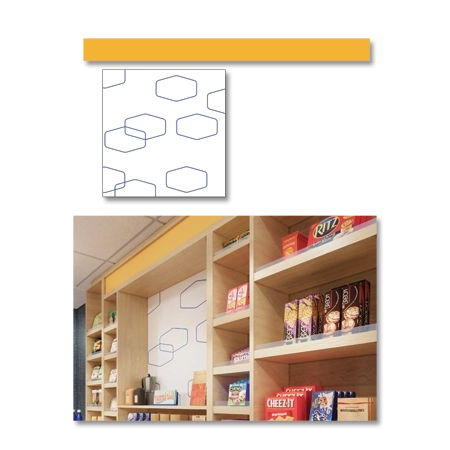 Yellow Header Graphic & Hex Pattern Chalkboard Niche Graphic Replacements (Walk-In with Existing Millwork)