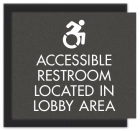 Accessible Restroom Located Informational Sign w/Dynamic Symbol