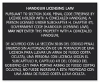 Concealed Hangun - Handgun Licensing Law Sign (30.07) - Texas Code