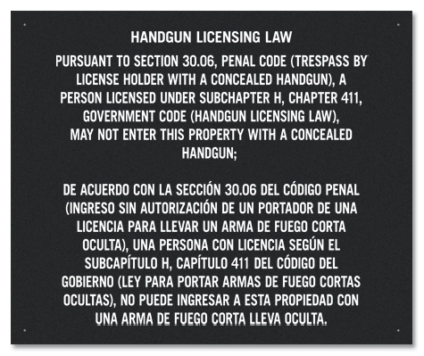Handgun Licensing Law Sign (30.06) - Concealed