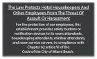 Miami Beach, FL: Housekeeper Protection Notice - Self Adhesive - 8 Pk