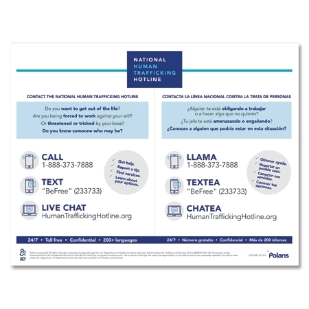 National Human Trafficking Hotline  - Bi-lingual  - Self-Adhesive