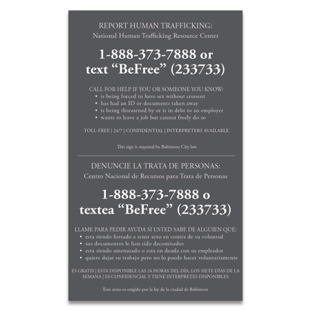 Baltimore, MD Large Human Trafficking Sign - Celtec