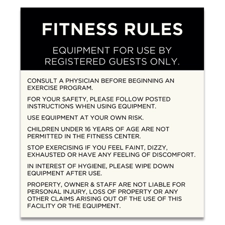 Fitness Center Rules Sign