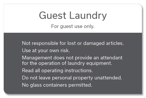 Guest Laundry Sign w/Backplate