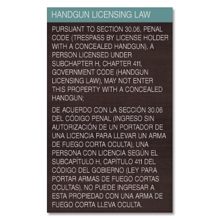 Handgun Licensing Law Sign (30.06)