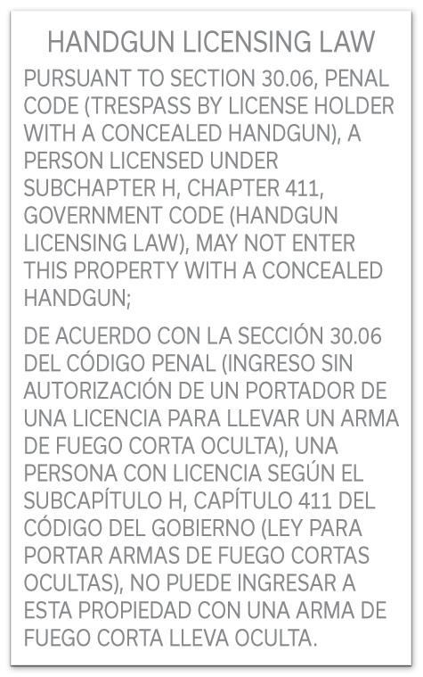 Handgun Licensing Law Sign (30.06)