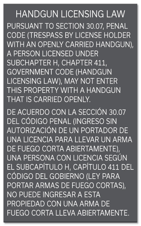 Handgun Licensing Law Sign (30.07)
