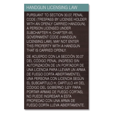 Handgun Licensing Law Sign (30.07)