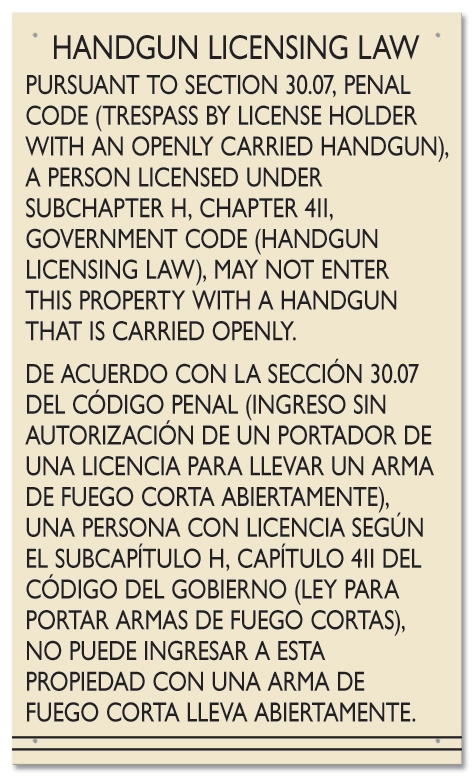 Handgun Licensing Law Sign (30.07)